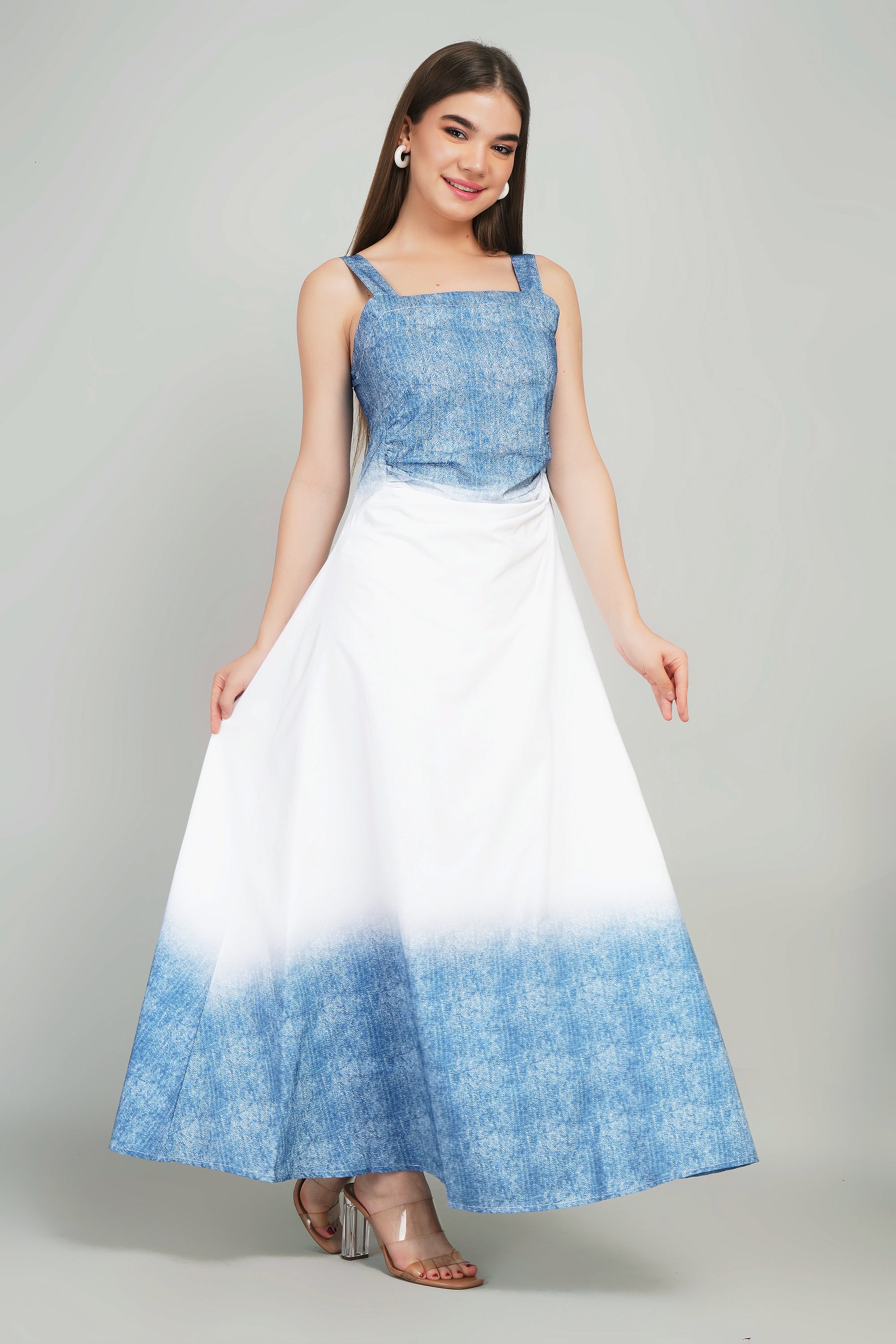 Two-Sided Shaded Long  Denim Dress