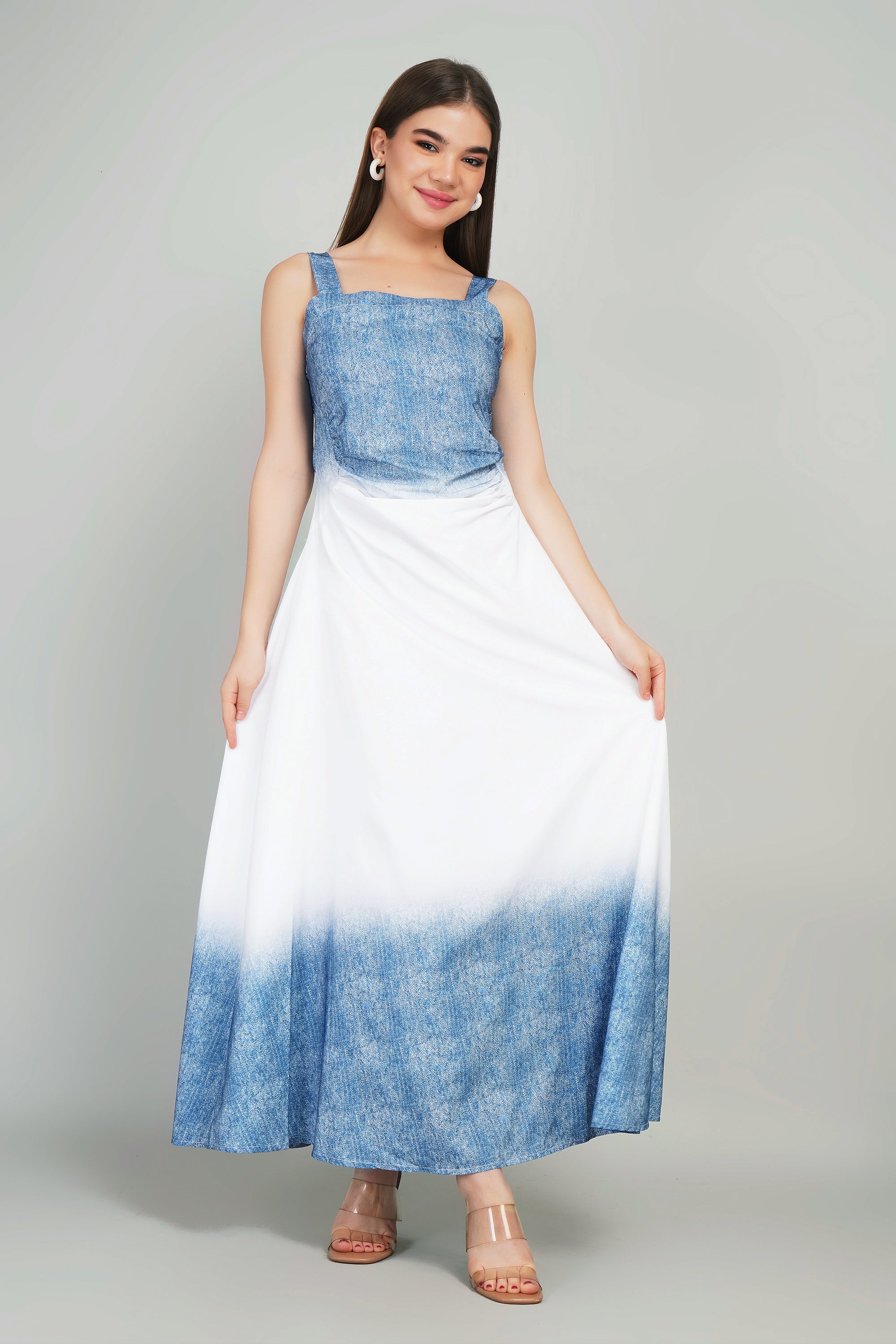 Two-Sided Shaded Long  Denim Dress