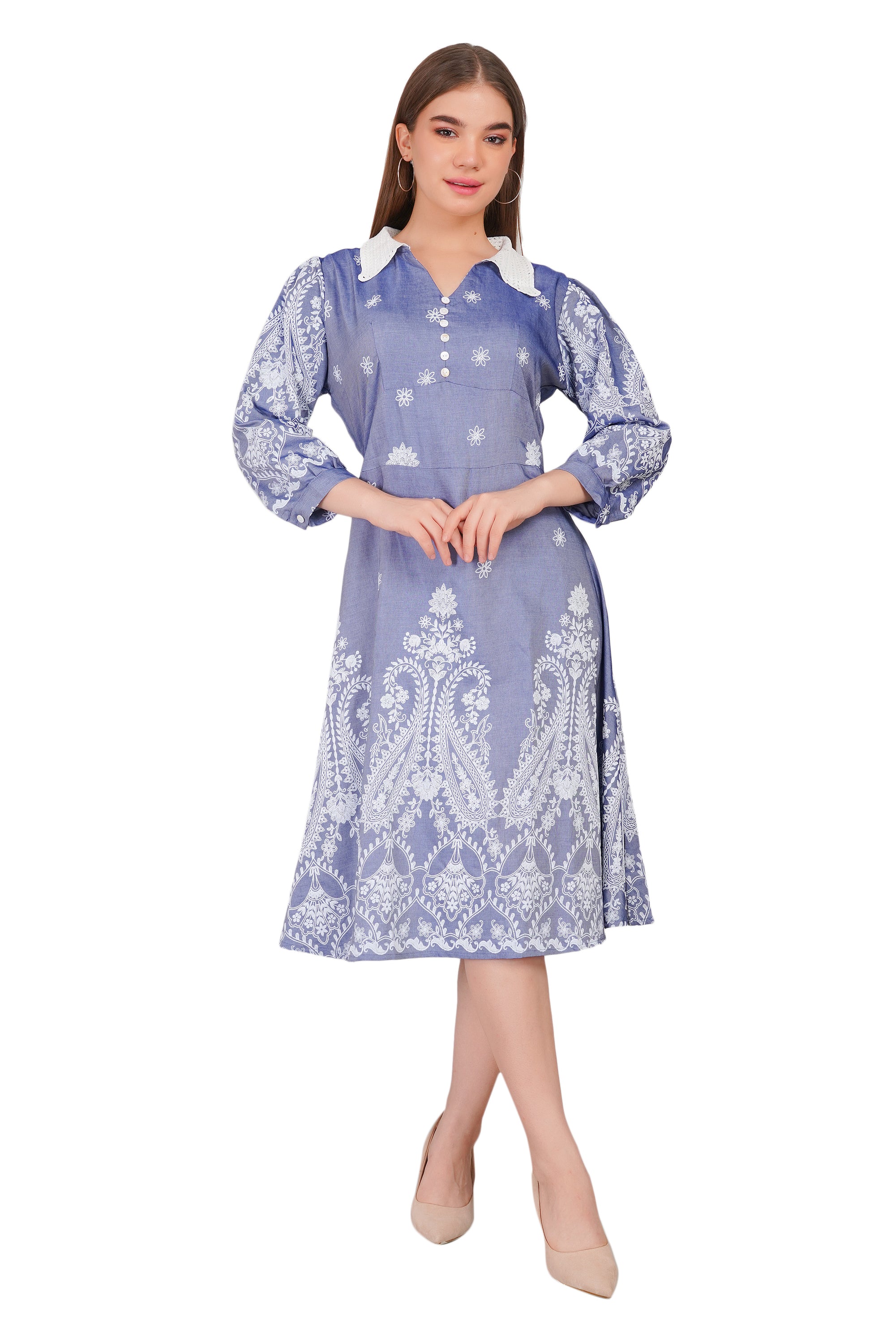 Denim Dress with Khadi Print