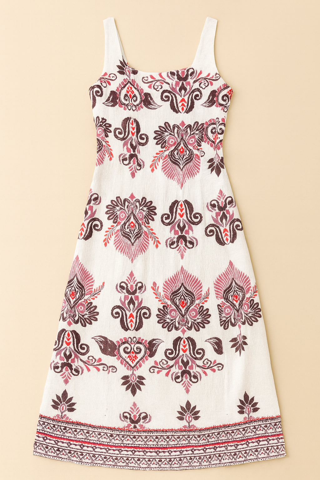 Cotton Sleeveless Dress with Border Print