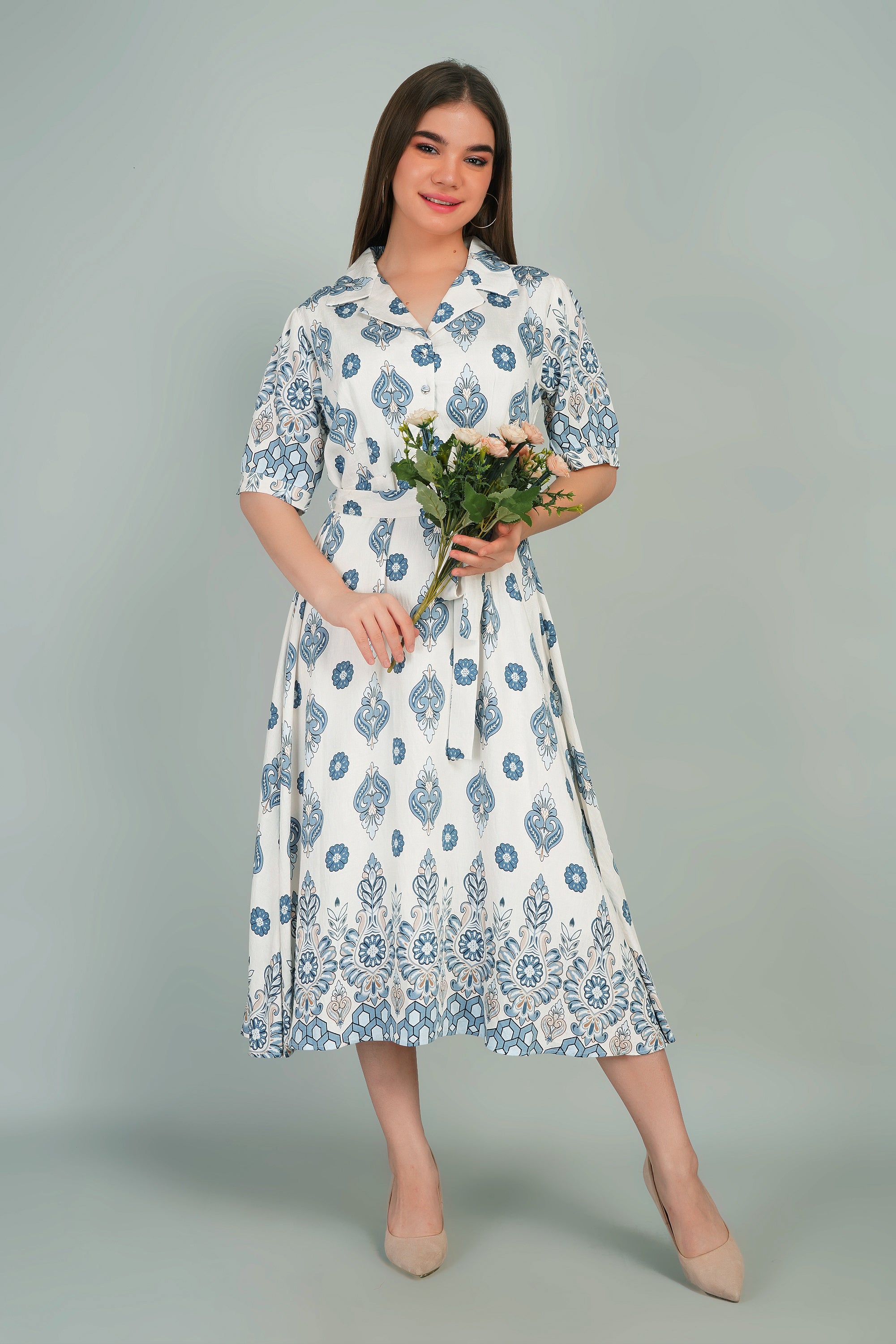 Cotton Kurti Style Border Print Dress