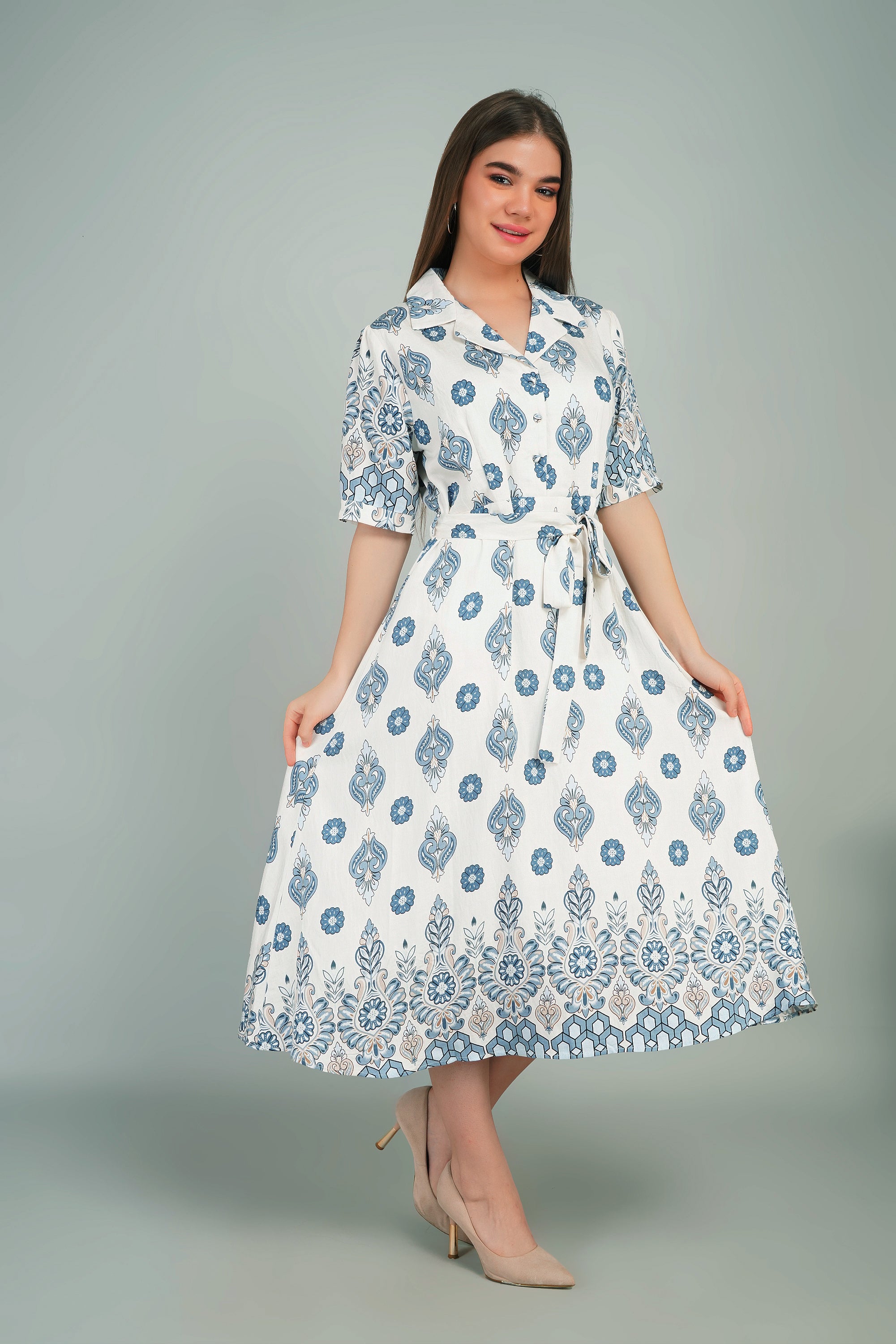 Cotton Kurti Style Border Print Dress