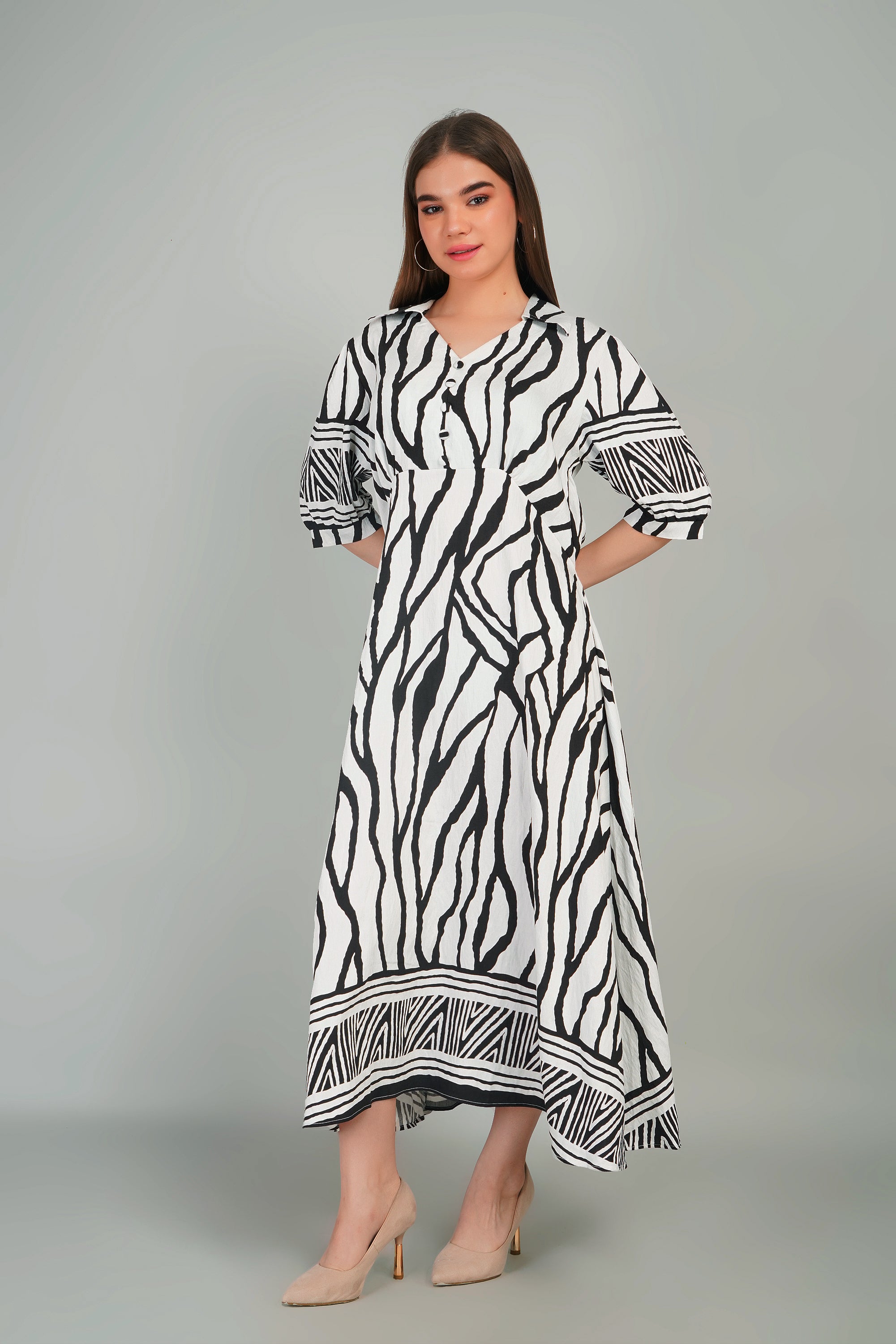 Cotton Kurti Style Border Print Dress