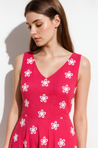 Linen Sleeveless Embroidered Dress