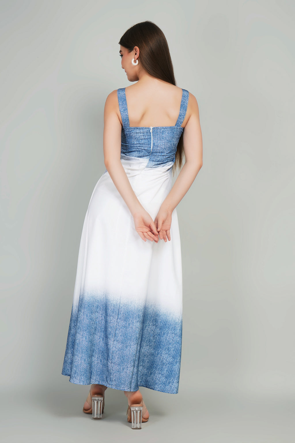 Two-Sided Shaded Long  Denim Dress