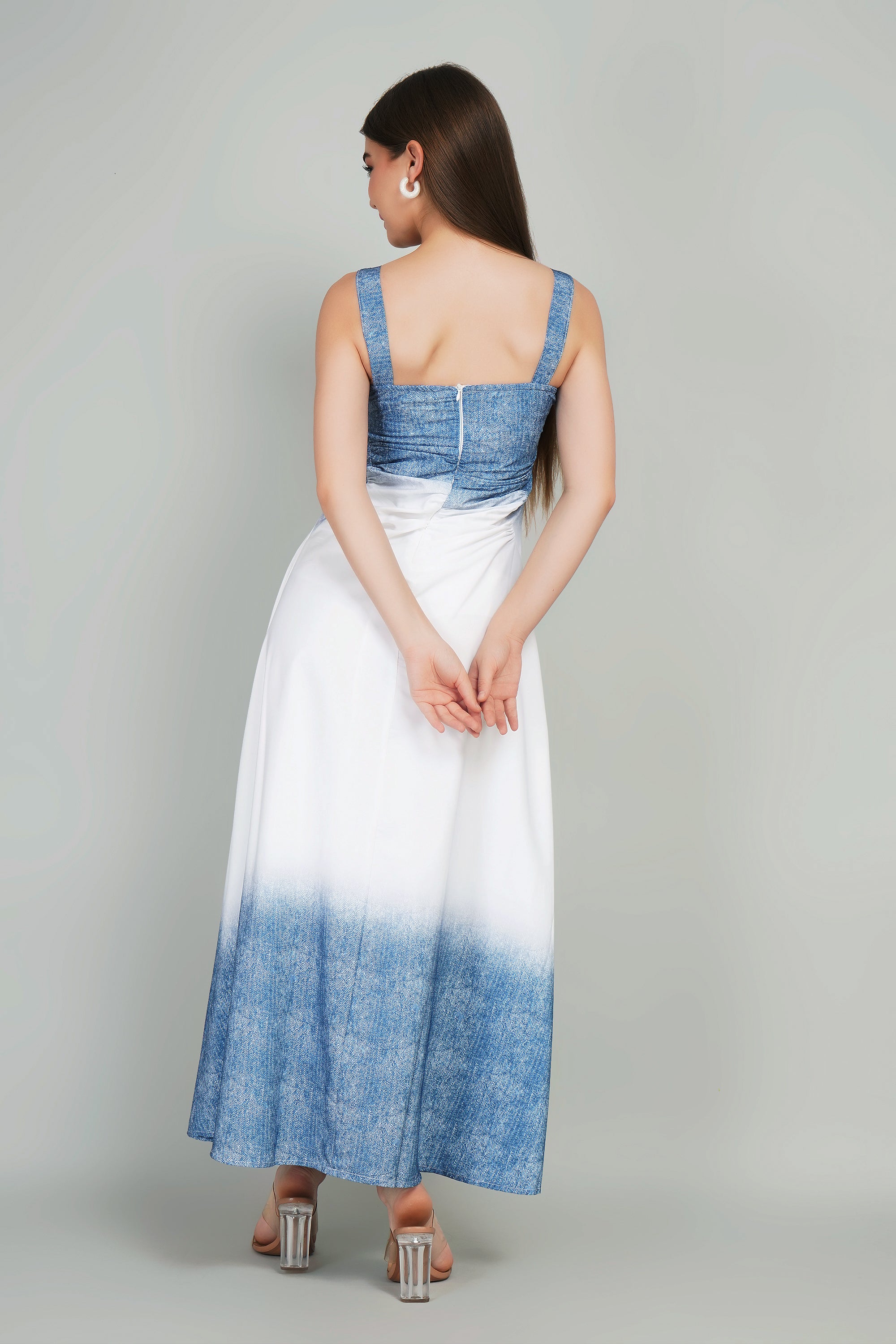 Two-Sided Shaded Long  Denim Dress
