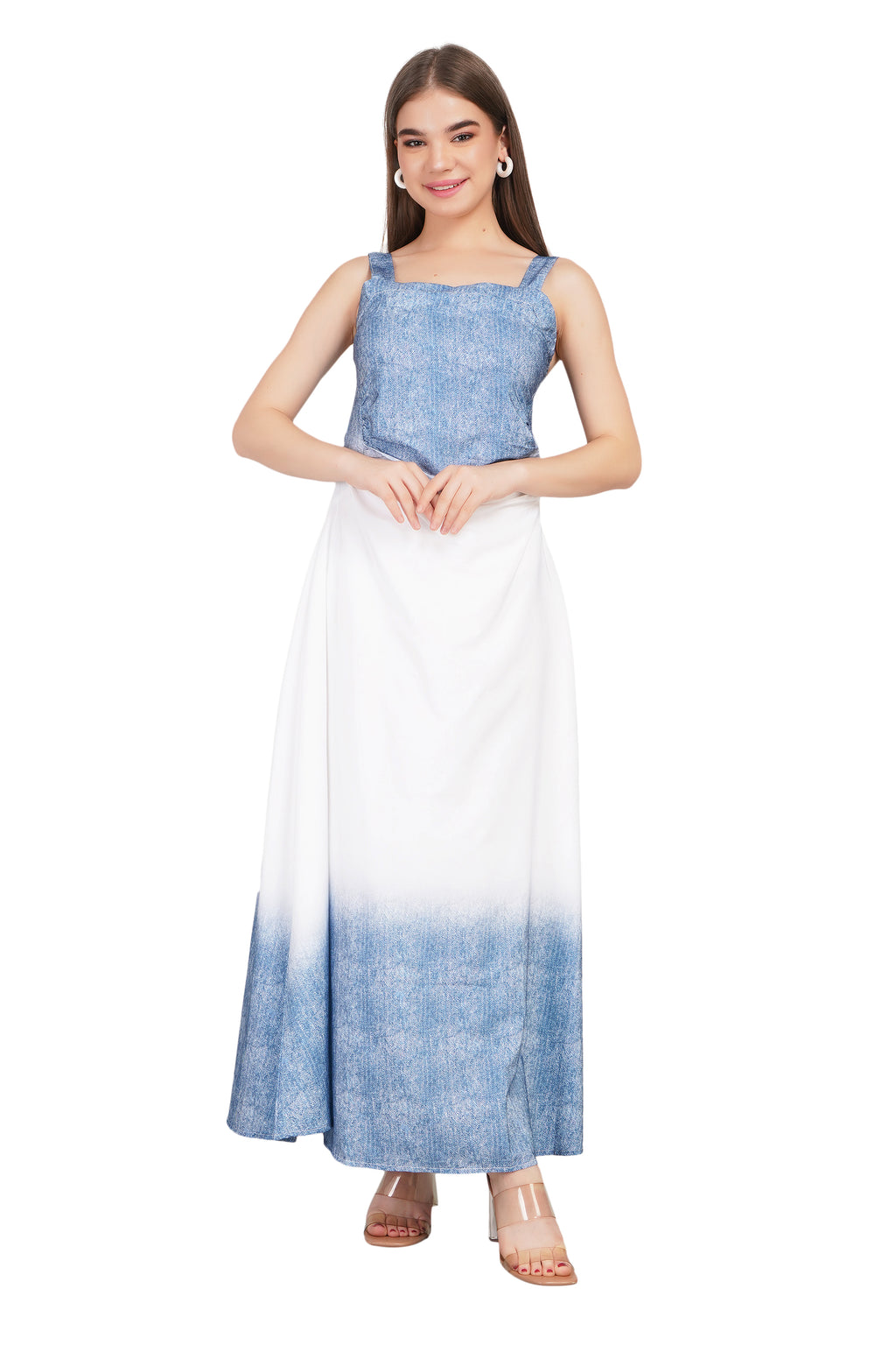 Two-Sided Shaded Long  Denim Dress