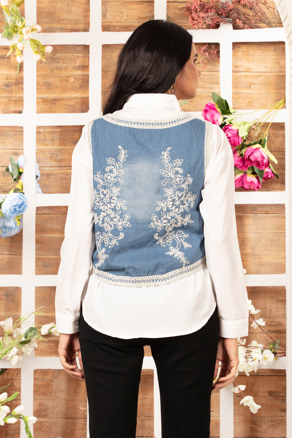 Denim Embroidered Jacket with Shirt