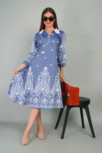 Denim Dress with Khadi Print
