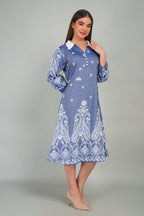 Denim Dress with Khadi Print