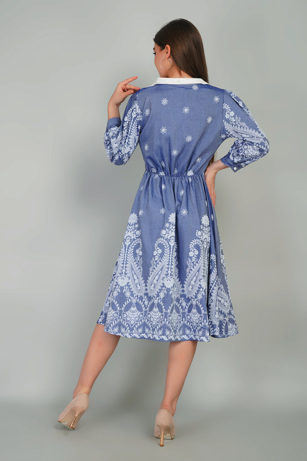 Denim Dress with Khadi Print