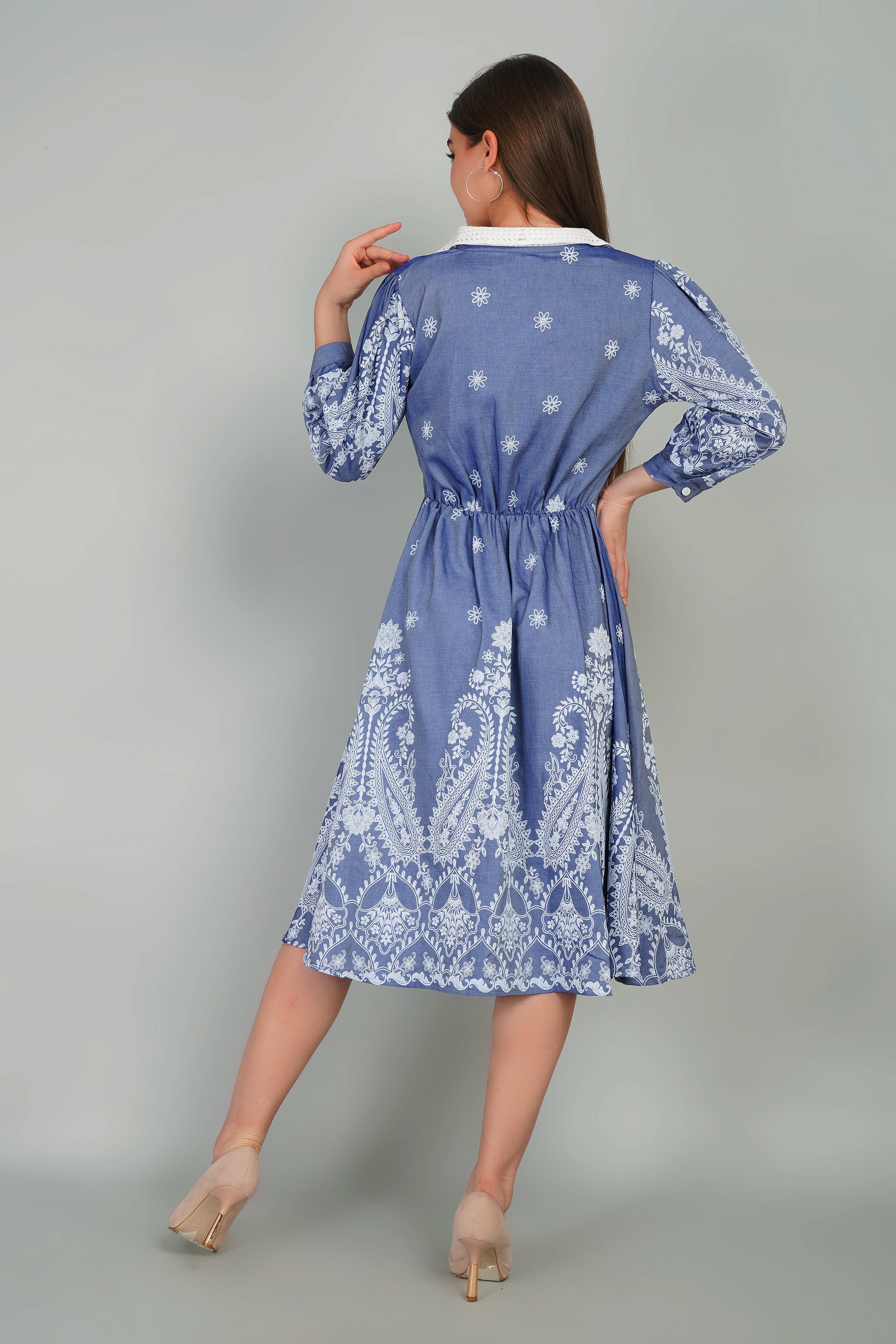 Denim Dress with Khadi Print