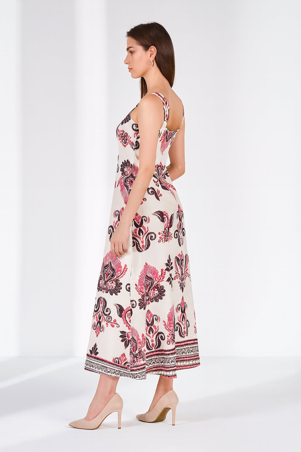 Cotton Sleeveless Dress with Border Print