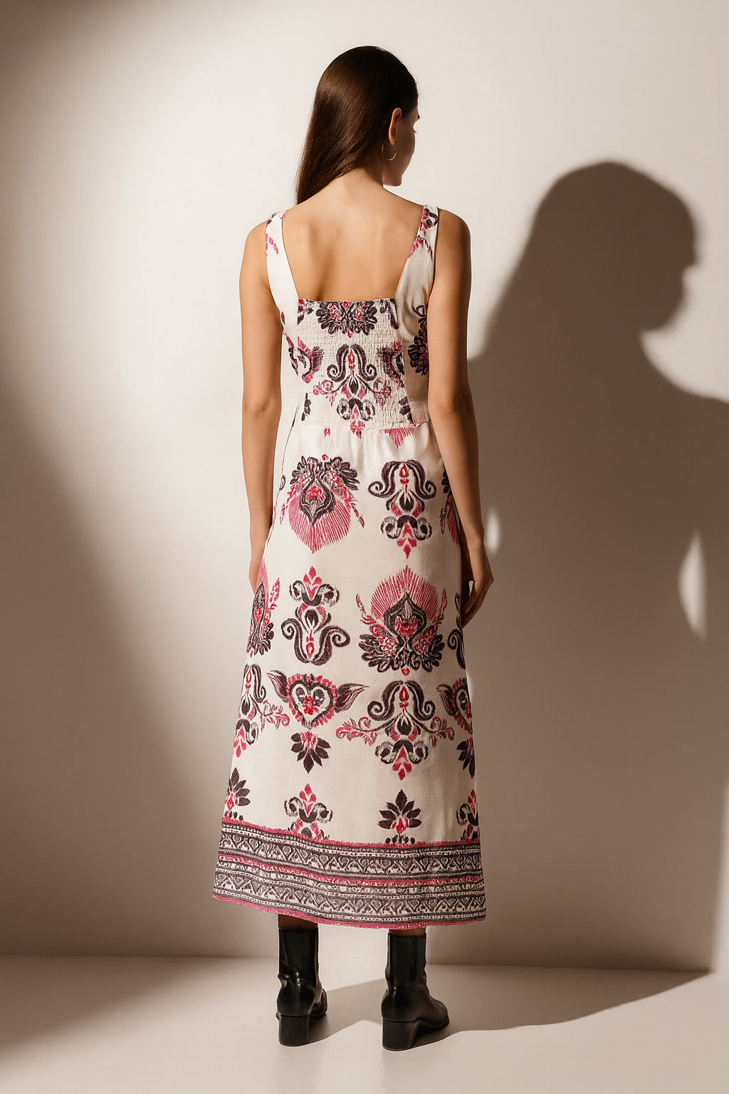 Cotton Sleeveless Dress with Border Print