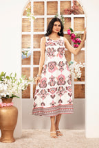 Cotton Sleeveless Dress with Border Print