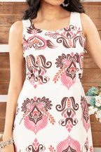 Cotton Sleeveless Dress with Border Print