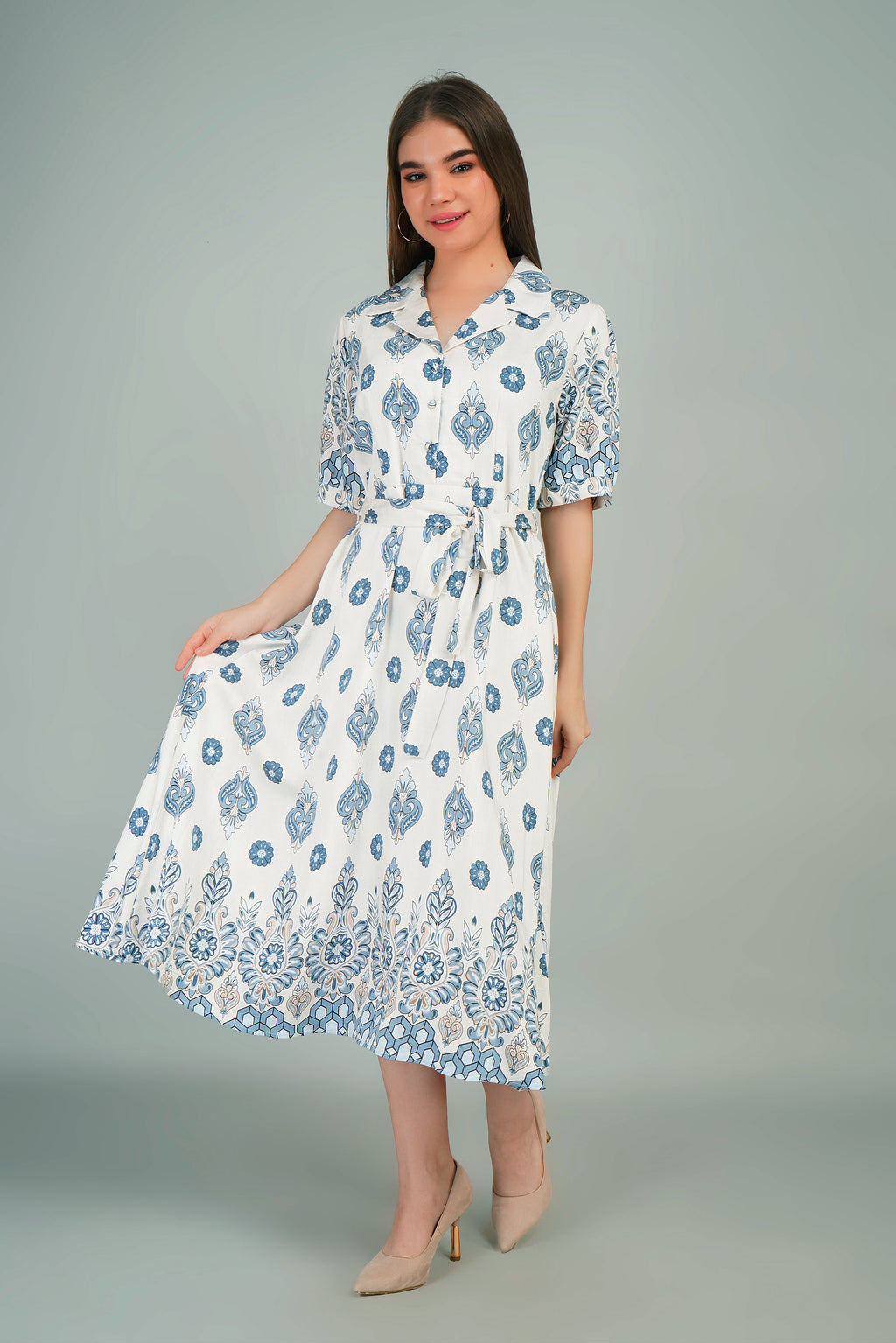 Cotton Kurti Style Border Print Dress