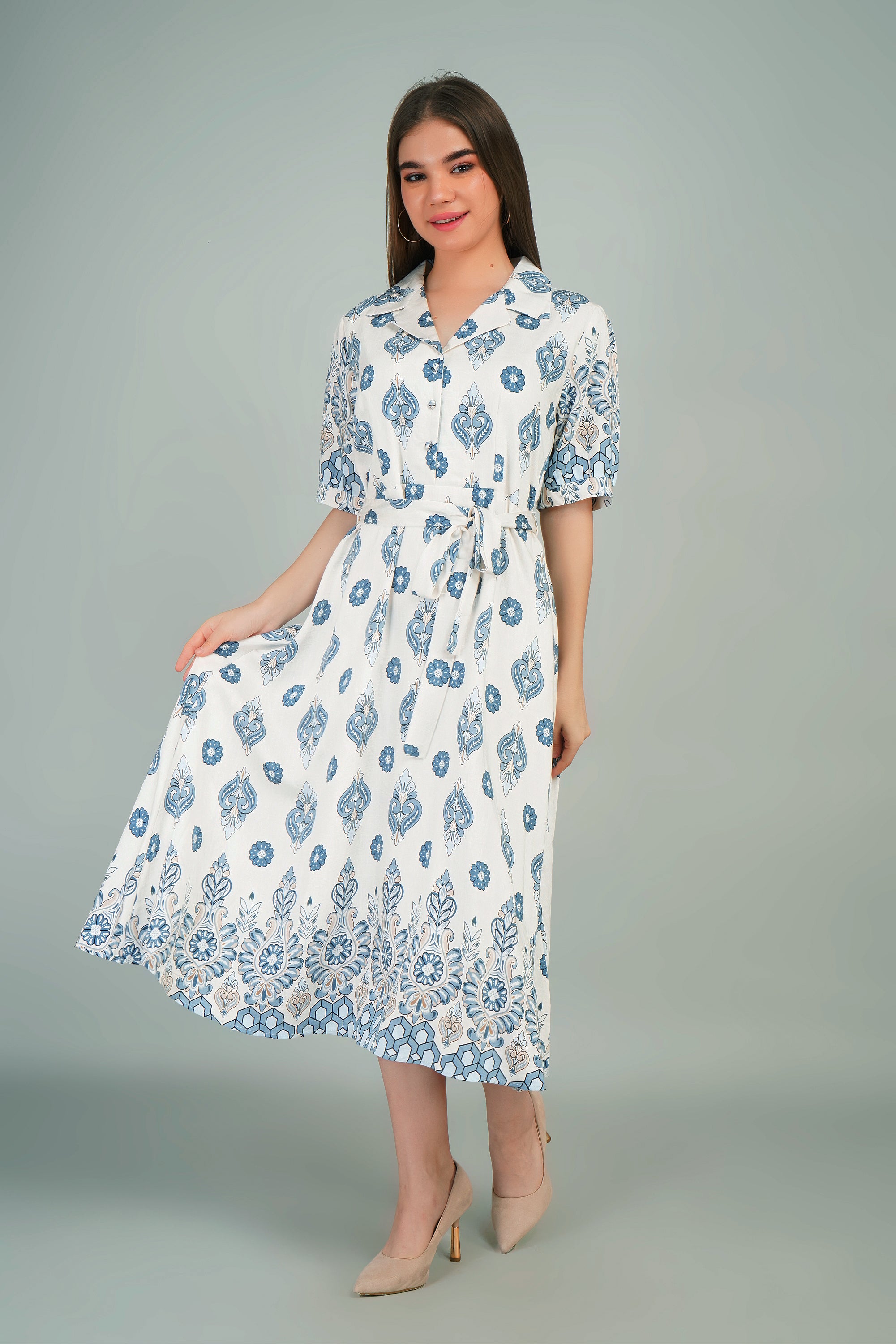 Cotton Kurti Style Border Print Dress