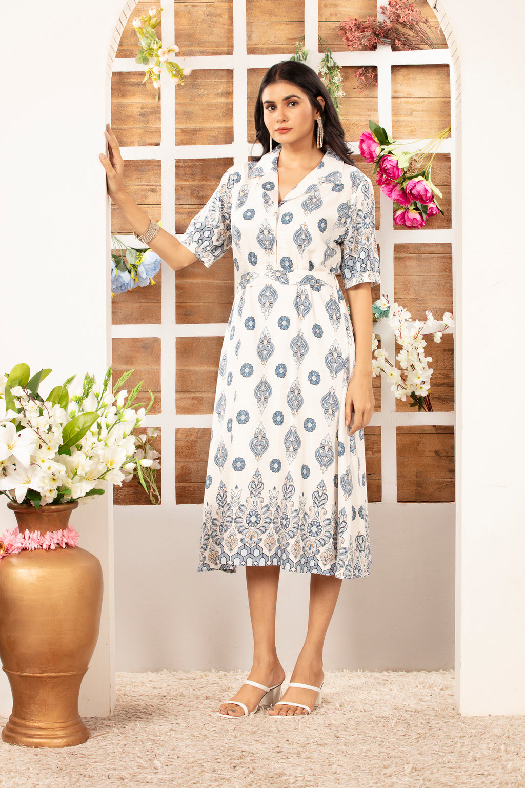 Cotton Kurti Style Border Print Dress