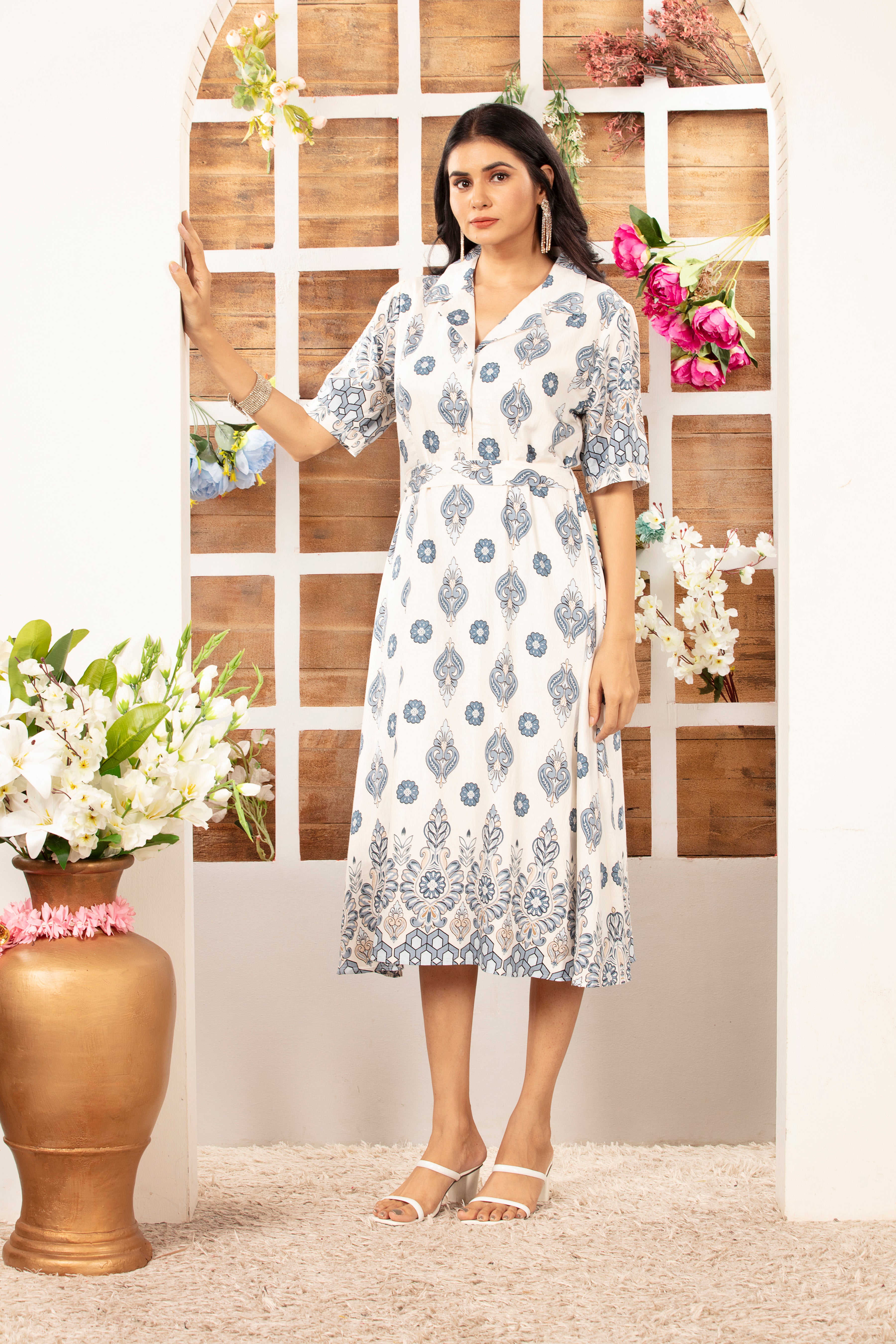 Cotton Kurti Style Border Print Dress