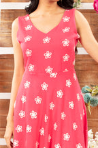 Linen Sleeveless Embroidered Dress