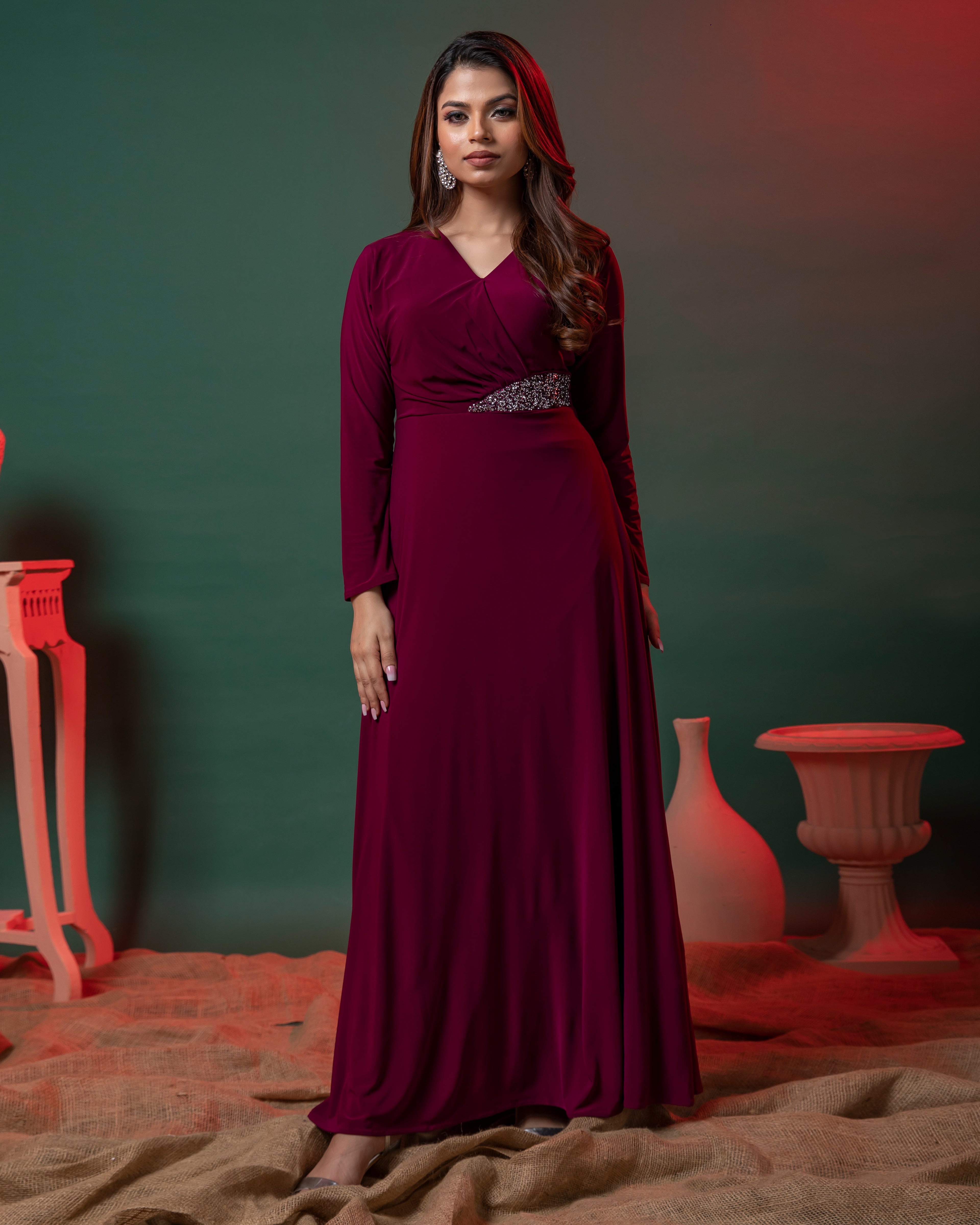 Full Sleeve Fit & Flare Partywear Bodycon Long Dress