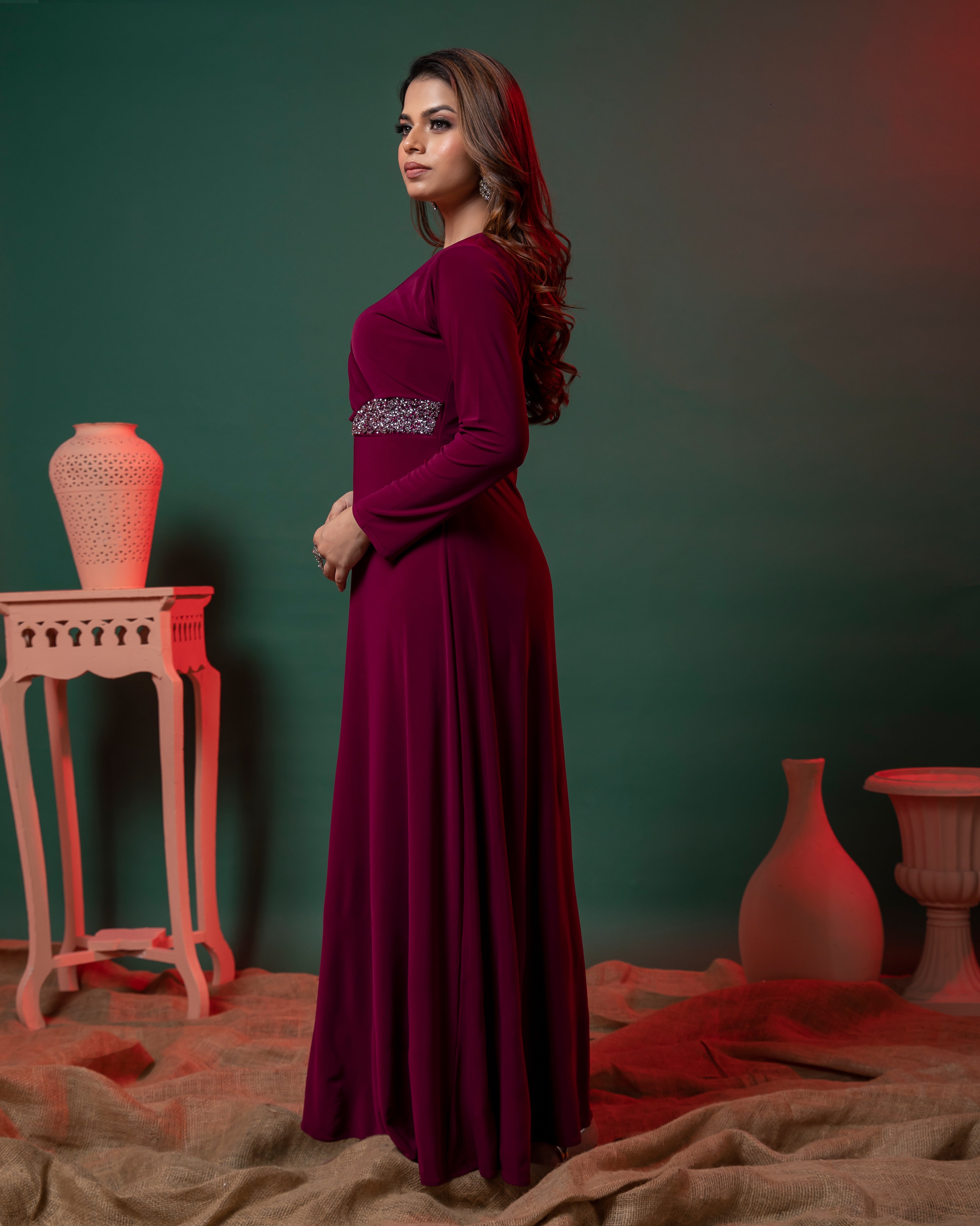 Full Sleeve Fit & Flare Partywear Bodycon Long Dress