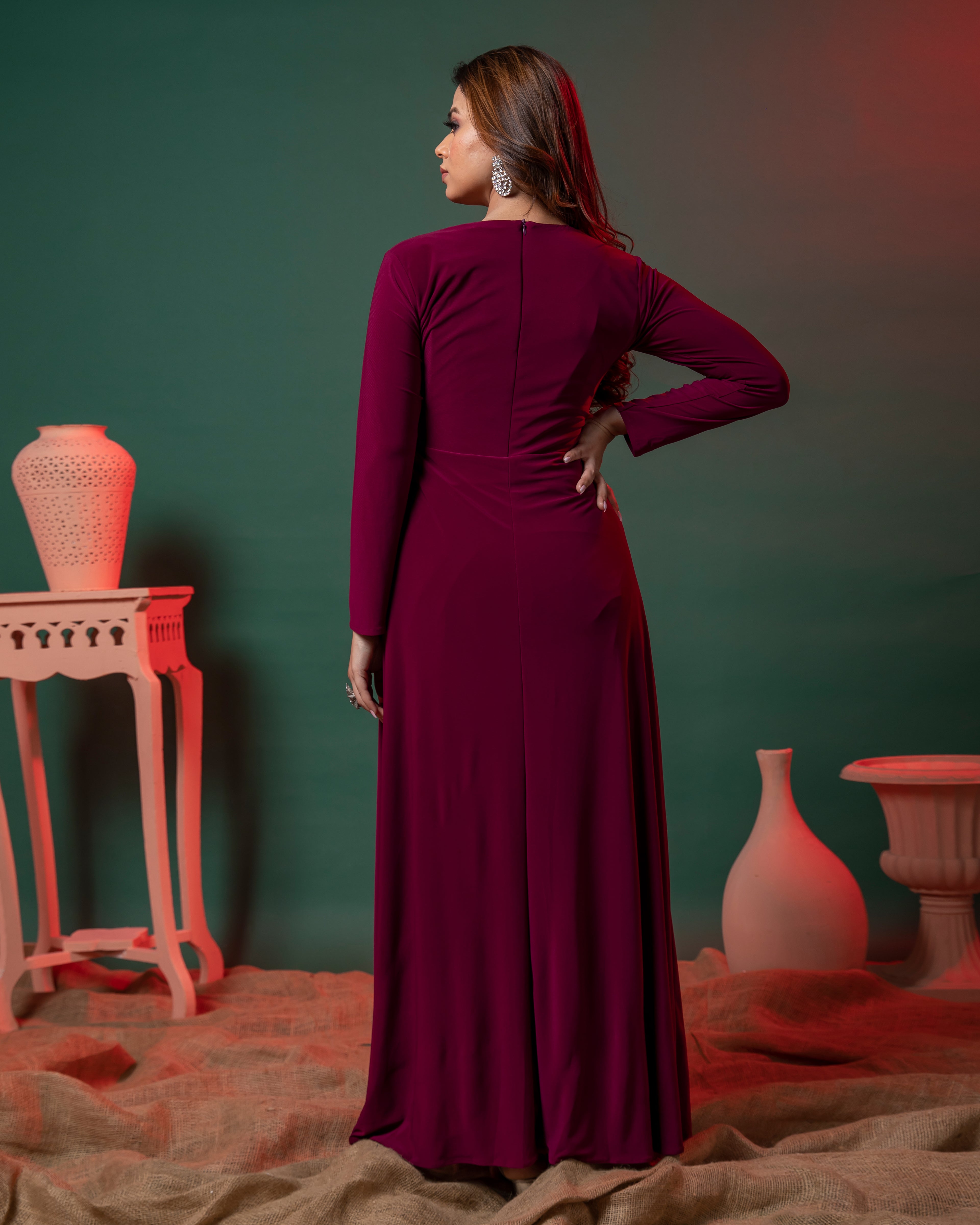 Full Sleeve Fit & Flare Partywear Bodycon Long Dress