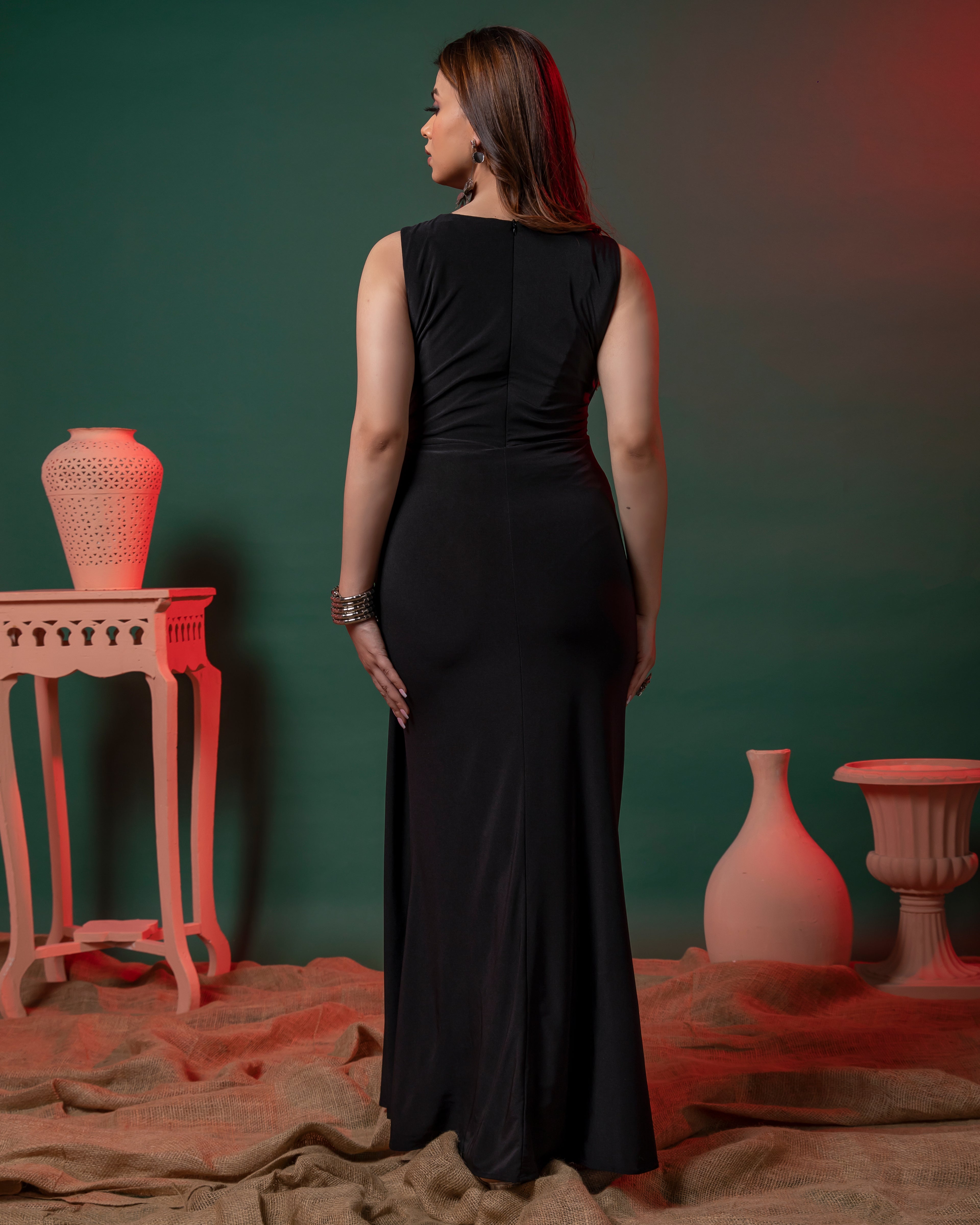 Fit & Flare Partywear Bodycon Long Dress With Front Slit