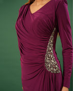 Full Sleeve V Neck Fit & Flare Long Partywear Gown Bodycon  Plus Size Long Dress Burgundy