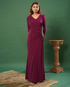 Full Sleeve V Neck Fit & Flare Long Partywear Gown Bodycon  Plus Size Long Dress Burgundy