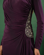 Full Sleeve V Neck Fit & Flare Long Partywear Gown Bodycon  Plus Size Long Dress Dark Wine