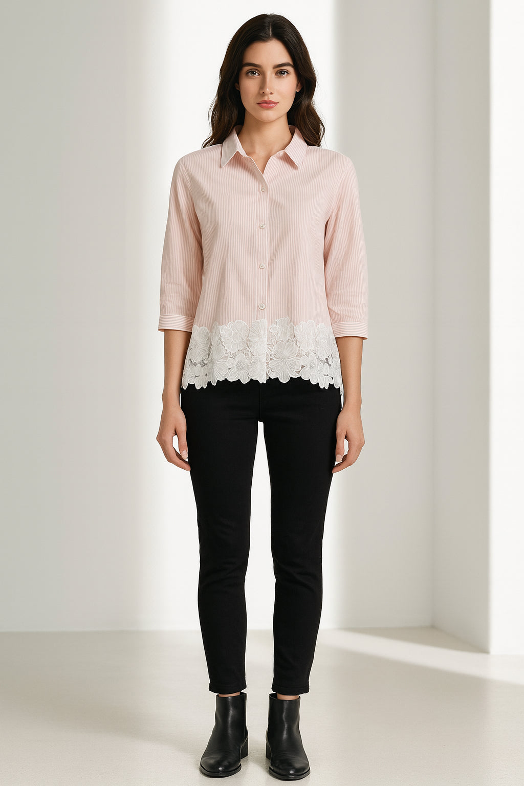 Cotton Shirt with Border Lace